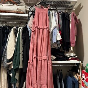 Elegant Pink Ruffle Maxi Dress
